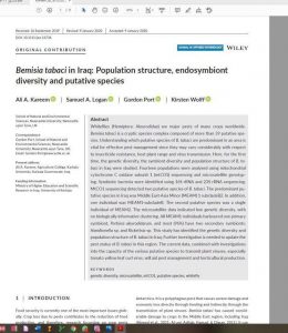 Read more about the article A Teacher from the University of Kerbala Publishes a Scientific Research about the types of Bacteria for the white fly insect in one of the international journals