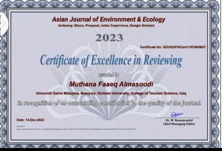 Read more about the article An International Journal Awards a Certificate of Reviewing for A Lecturer from University of Kerbala