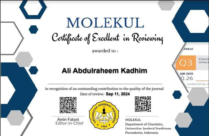 Read more about the article A Lecturer  from  University of Kerbala being Selected  as a Scientific Reviewer in an International Journal