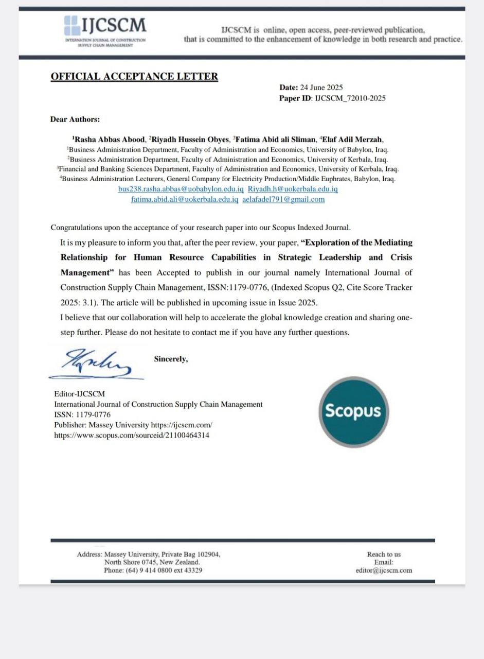 Read more about the article A Research Team from College of Administration and Economics, University of Kerbala Publishes a Scientific Paper in  Scopus Database