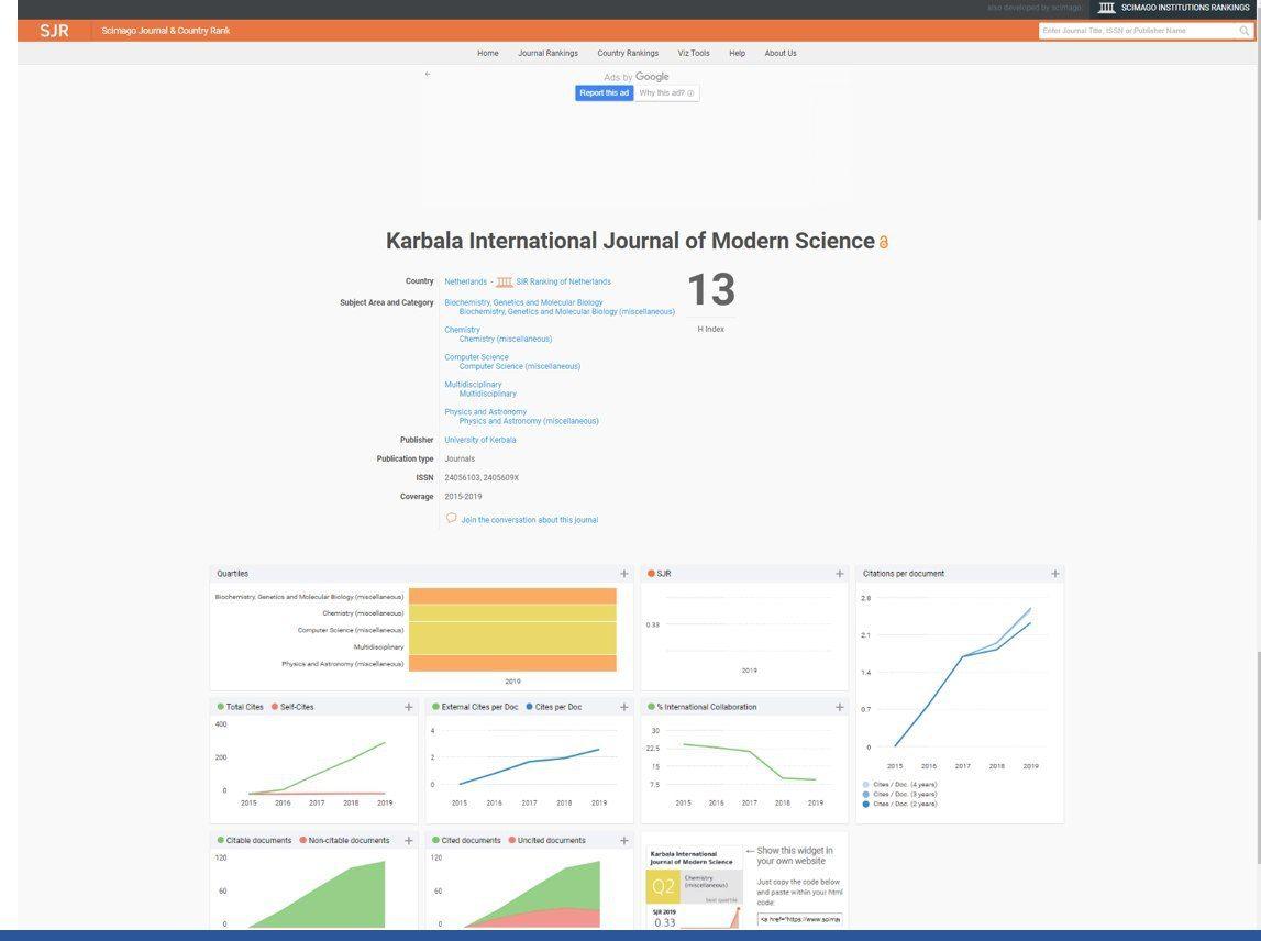 You are currently viewing مجلة جامعة كربلاء للعلوم الحديثة تحصل على مراكز متقدمة في مركز SJR ضمن تصنيف سكوبس العالمي