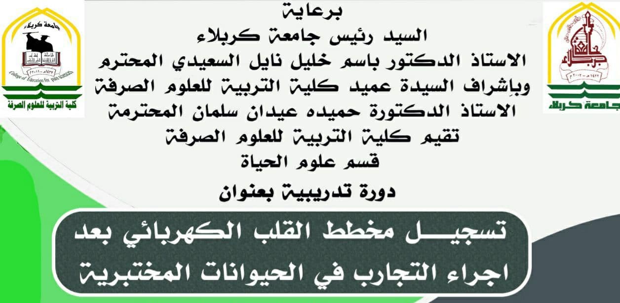 Read more about the article دورة تدريبية في جامعة كربلاء بعنوان (تسجيل مخطط القلب الكهربائي ECG بعد اجراء التجارب في الحيوانات المختبرية )