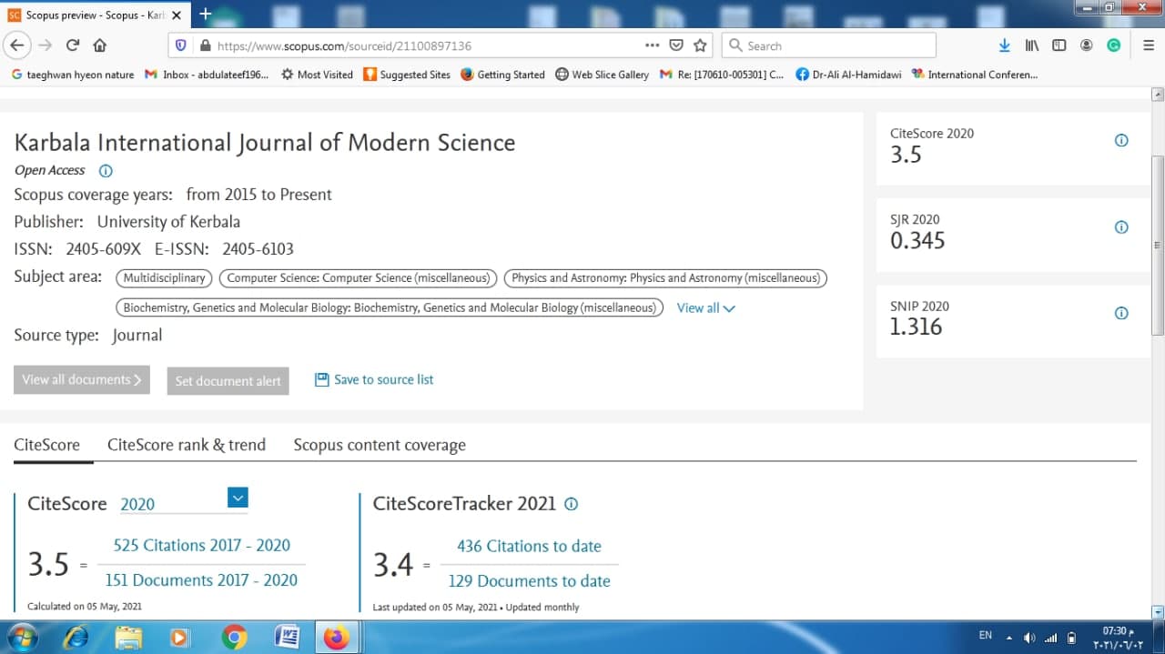Read more about the article مجلة كربلاء للعلوم الحديثة تصنف ضمن الربع الاول حسب تصنيف سكوبس